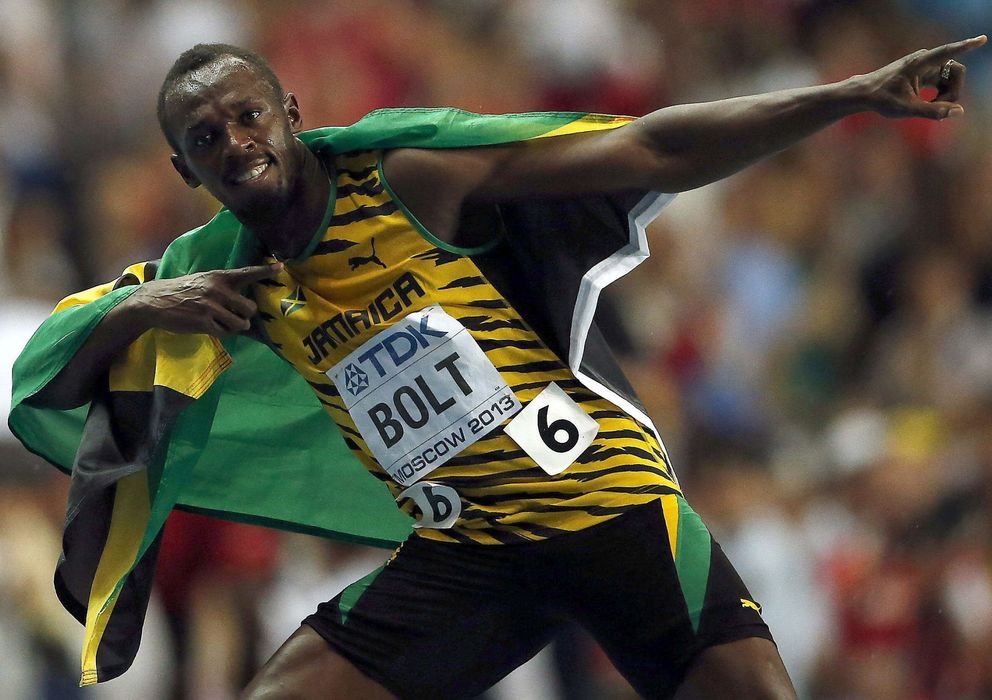 Foto: Usain Bolt celebra su victoria en los 200 metros lisos (Efe).