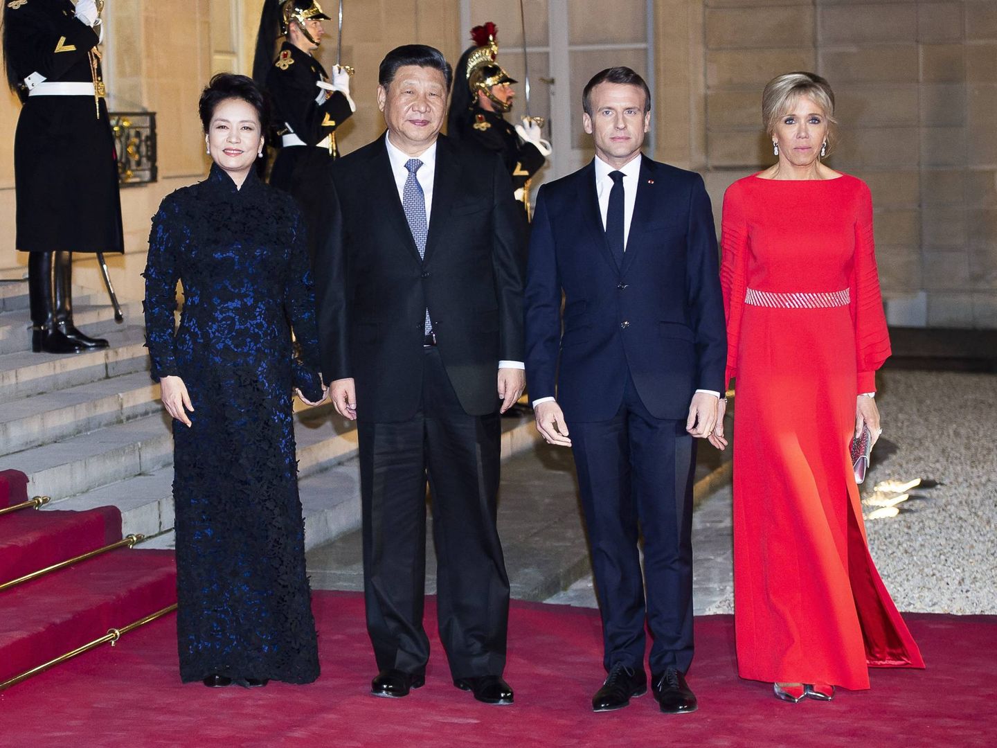 Xi Jinping y su mujer junto a Emmanuelle y Brigitte Macron en la cena de Estado (Cordon Press)
