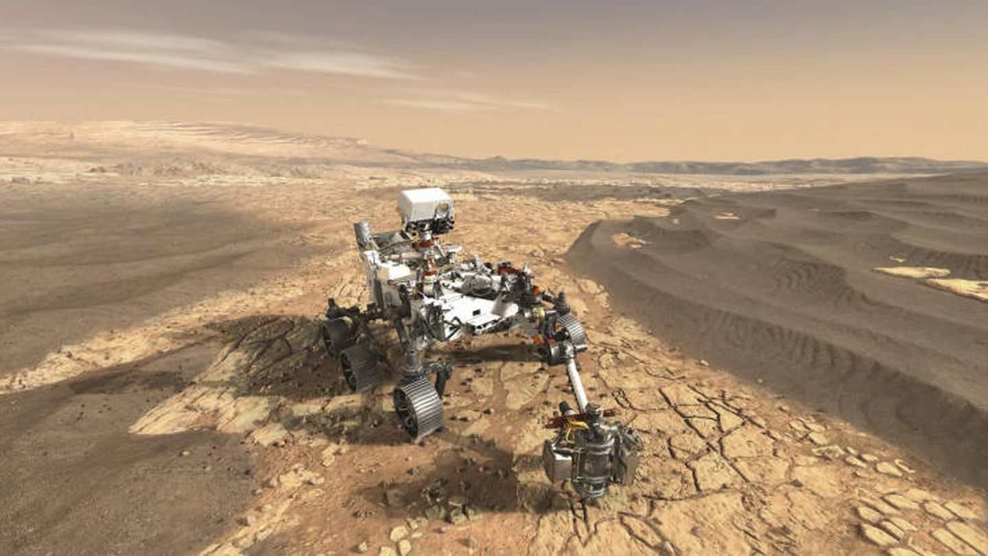 Ilustración digital del Perseverance en Marte (NASA)