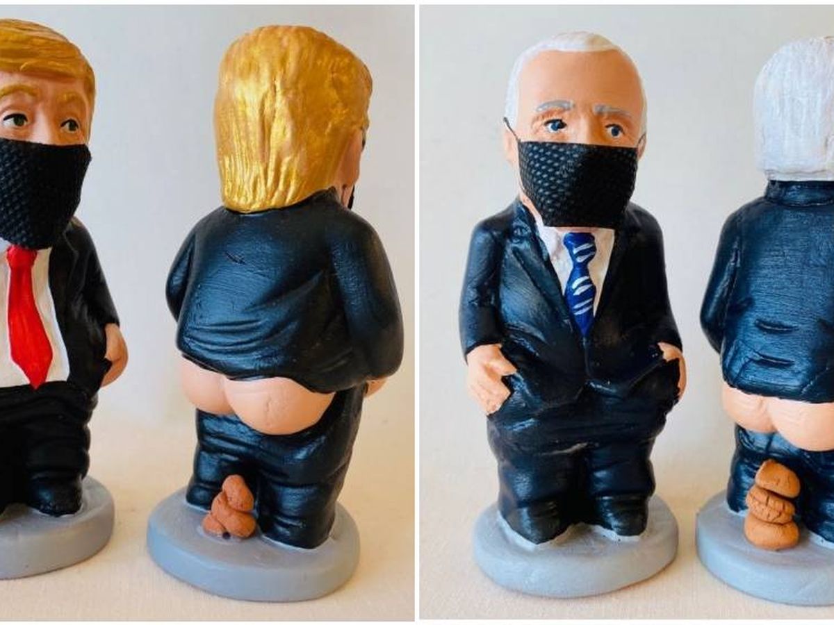 Foto: Los 'caganers' con mascarilla de Trump y Biden. (Caganer.com)
