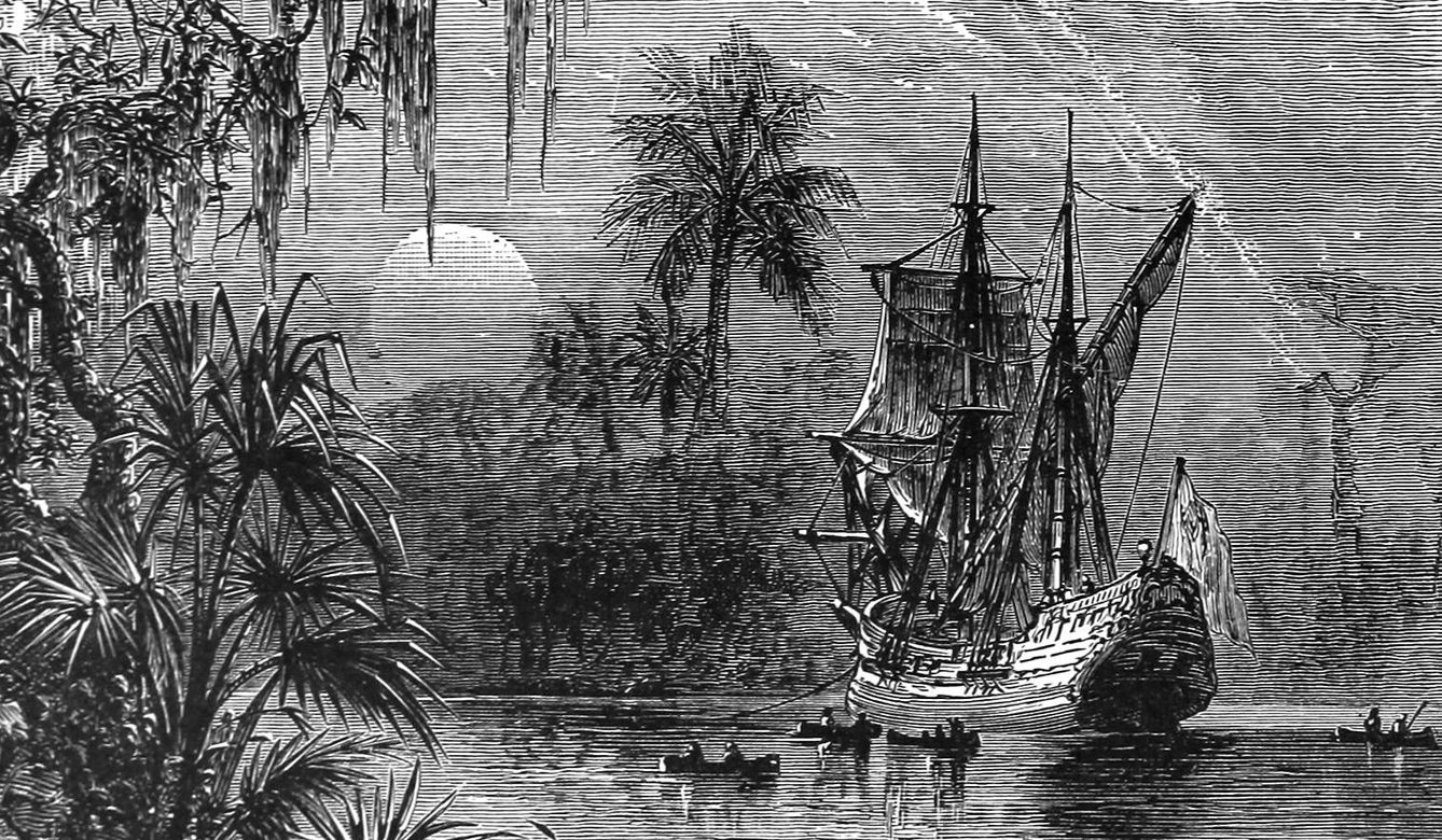 Expedición de Ponce de León en Florida, según un grabado de 1885 (Wikimedia)