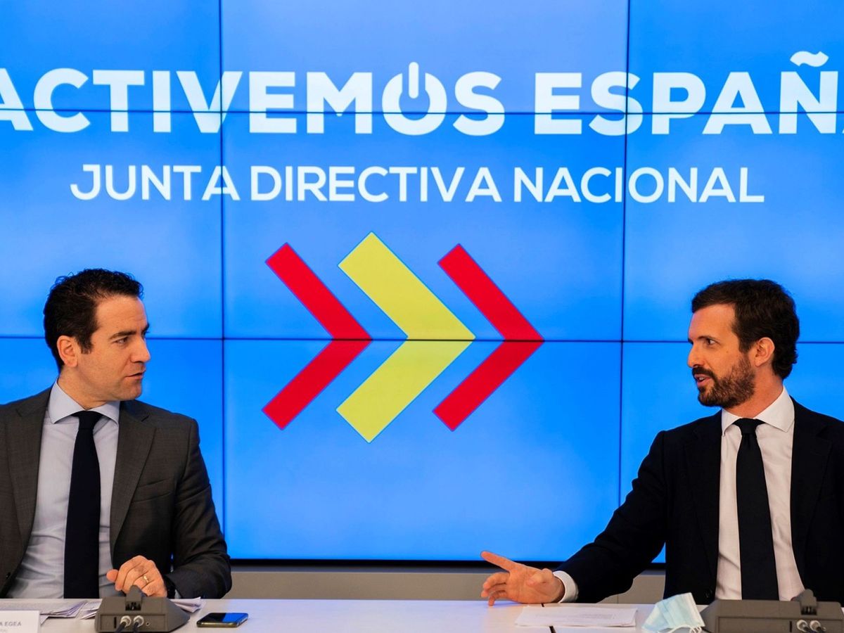 Foto: El presidente del PP, Pablo Casado, y el Secretario de Organización Teodoro García Egea (EFE)