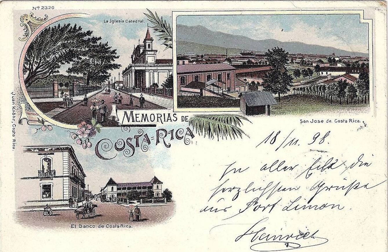 Una de las postales más antiguas de Costa Rica en 1898 (Fuente: Wikimedia)