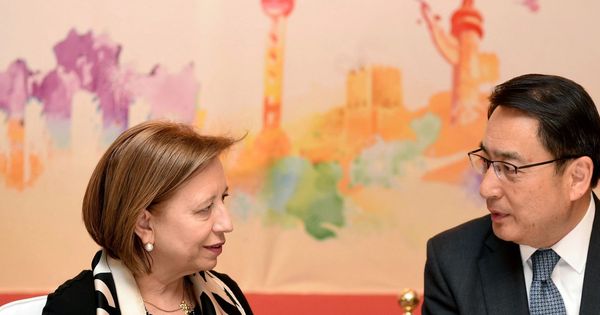 Foto: La secretaria de Estado de Comercio, María Luisa Poncela (i), y el embajador de China en España, Lyu Fan. (EFE)