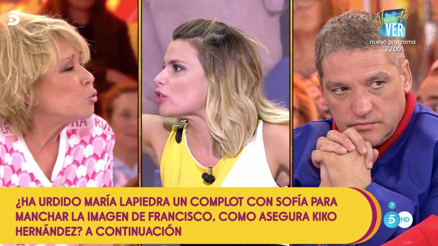 Mila Ximénez, María Lapiedra y Gustavo González en plena discusión en 'Sálvame' (Telecinco)
