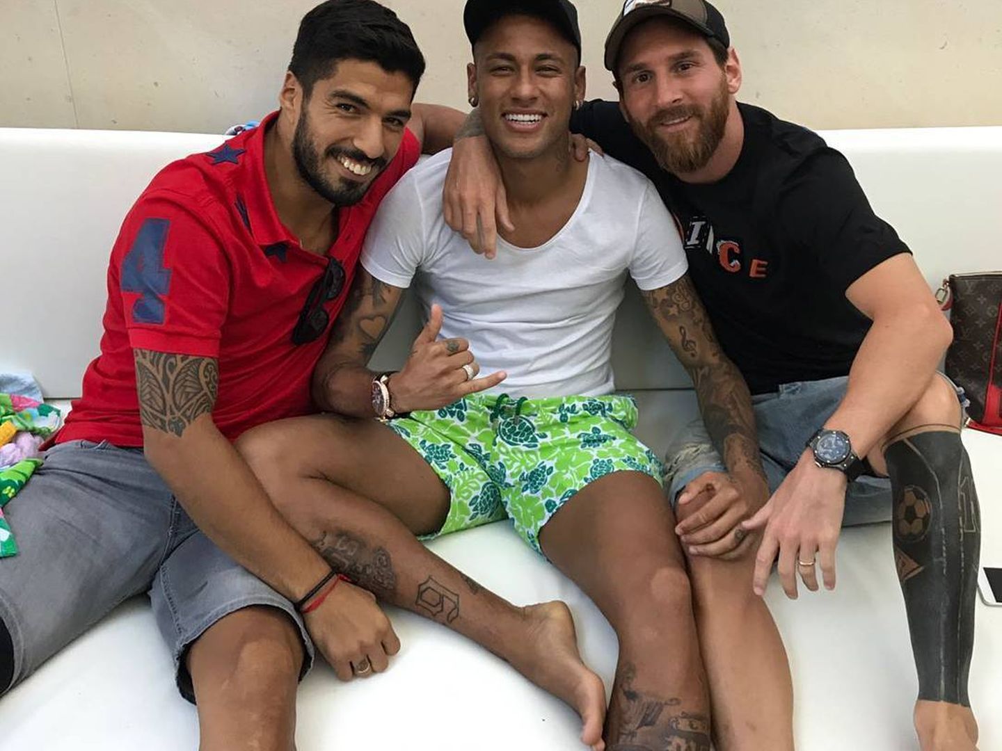 Luis Suárez Neymar y Messi, en una foto colgada en Instagram por el argentino.