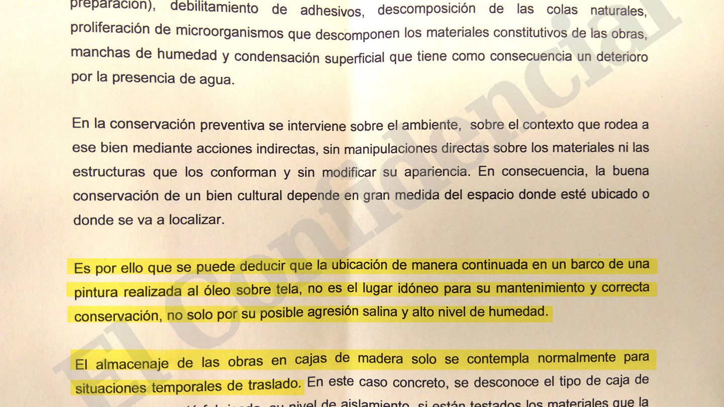 Extracto del informe del Ministerio de Cultura al que ha tenido acceso El Confidencial.