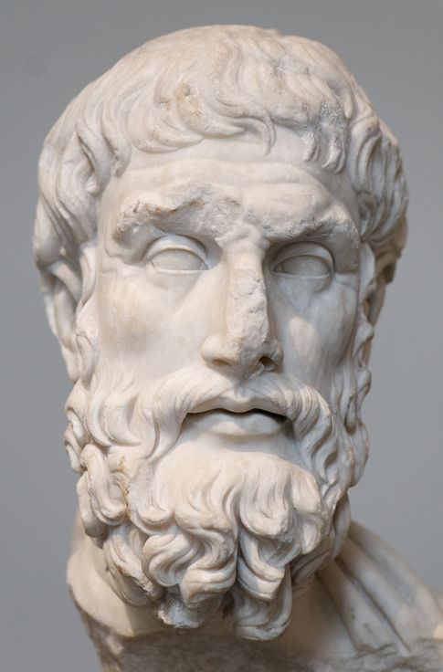 Epicuro inmortalizado en un busto romano copia de uno griego.