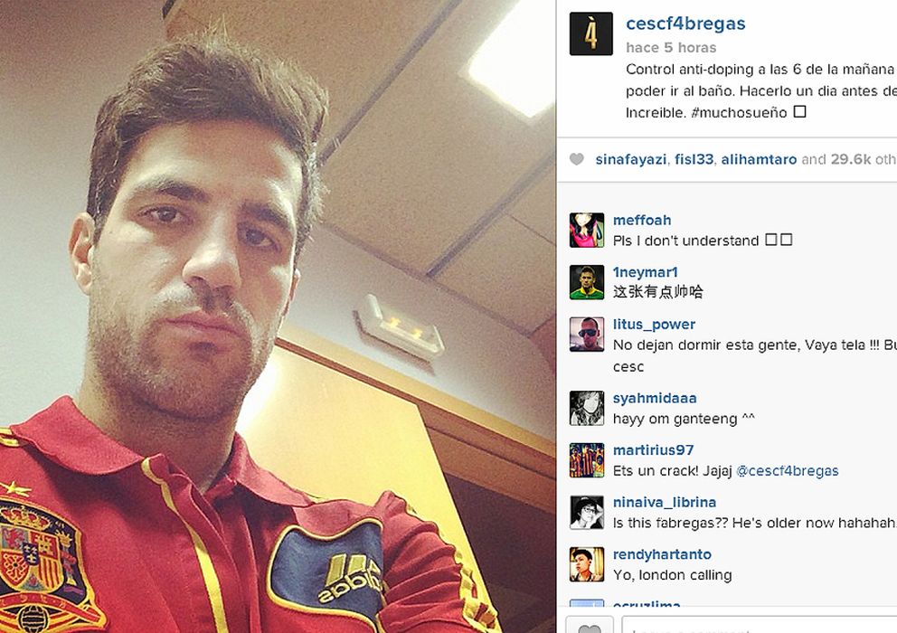 Foto: imagen de Instagram de Cesc Fábregas en la que confirma el control antidopaje.