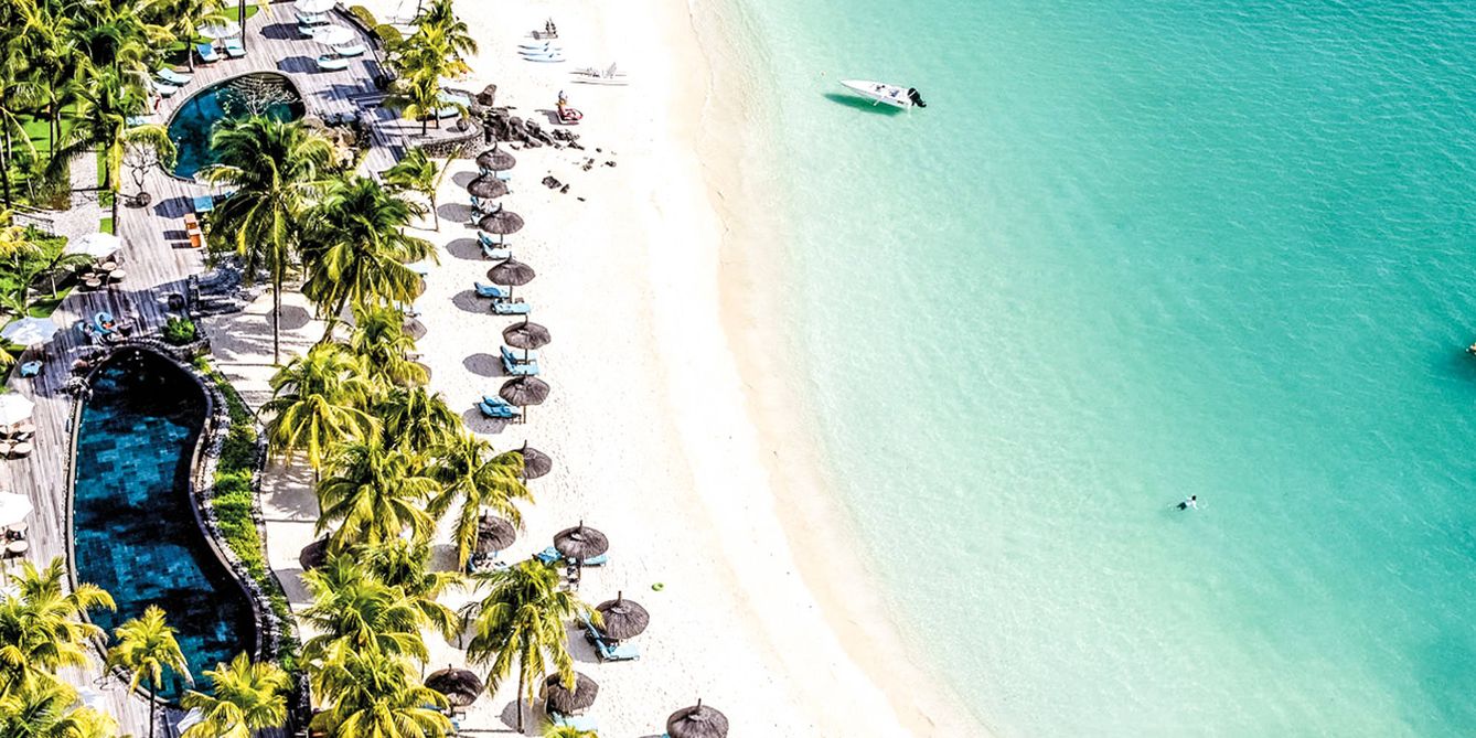 Vista panorámica de una de las playas de Isla Mauricio. 