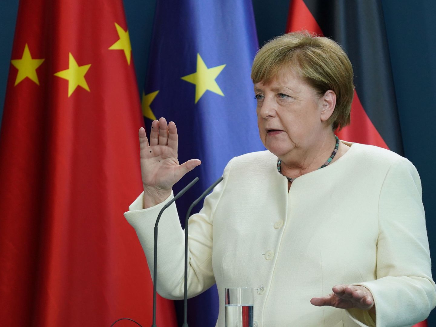 Angela Merkel, canciller alemana, durante la rueda de prensa posterior a la cumbre con China. (EFE)