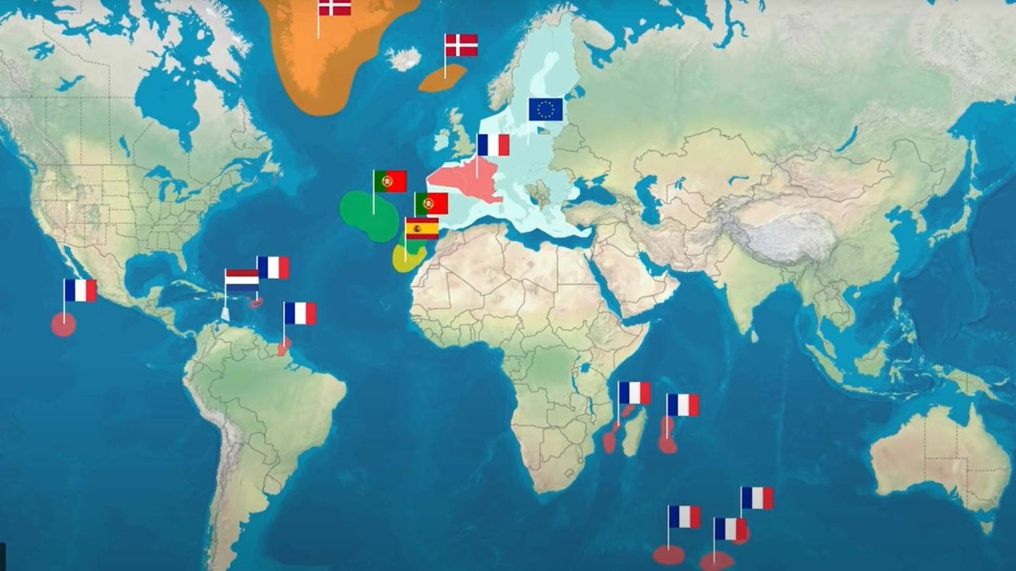 Captura del vídeo del canal RealLifeLore, donde se aprecia la EEZ mundial controlada por la Unión Europea, la más grande del mundo. (YouTube)