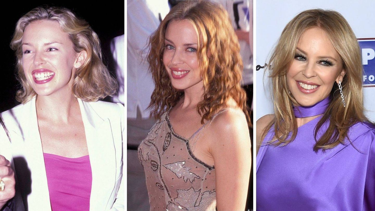 La evolución en el rostro de Kylie Minogue. 1995, 1999 y 2019. (Cordon Press / Getty)