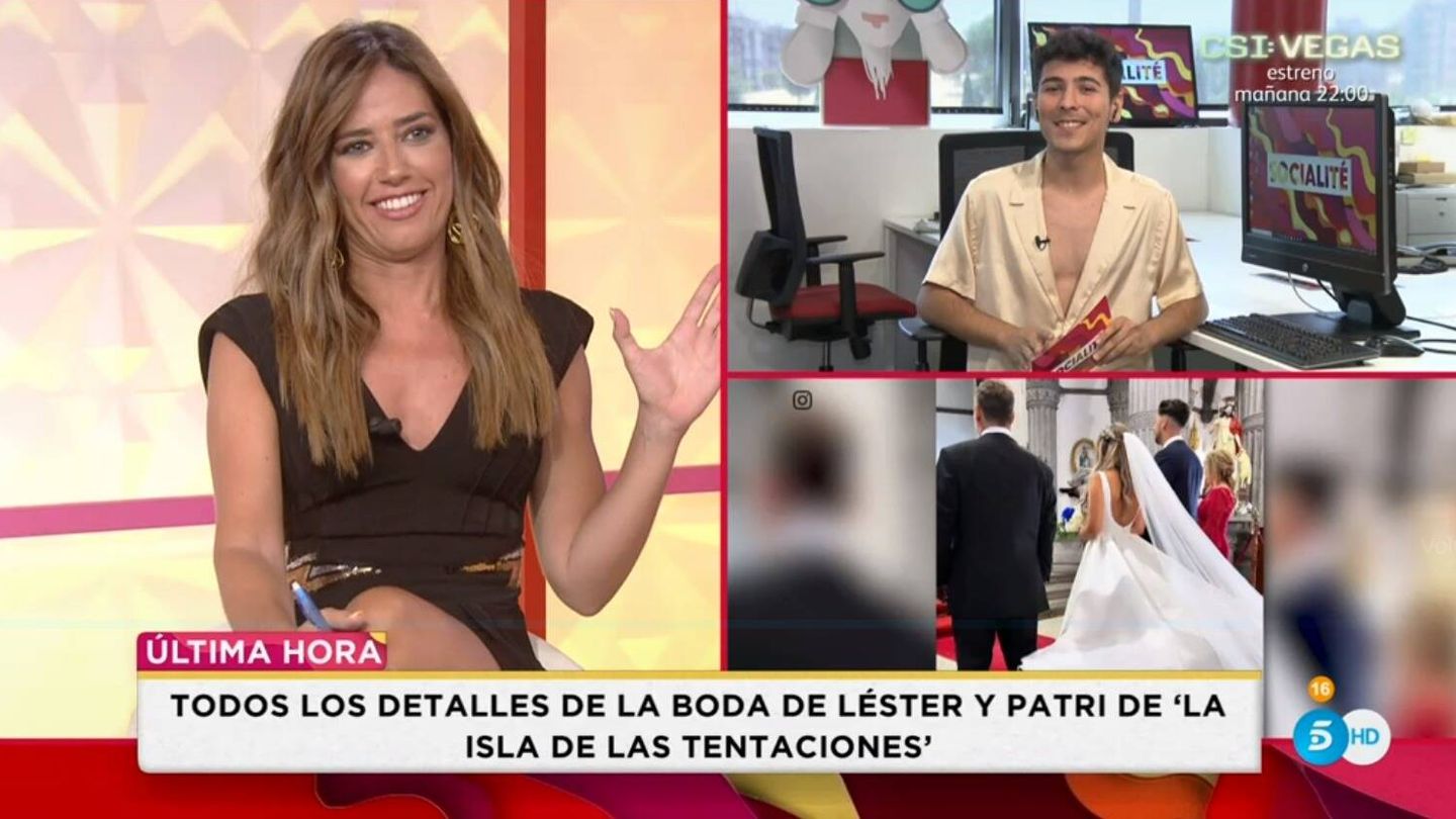 Nuria Marín habla con el reportero Arnau Martínez en 'Socialité'. (Tele5)