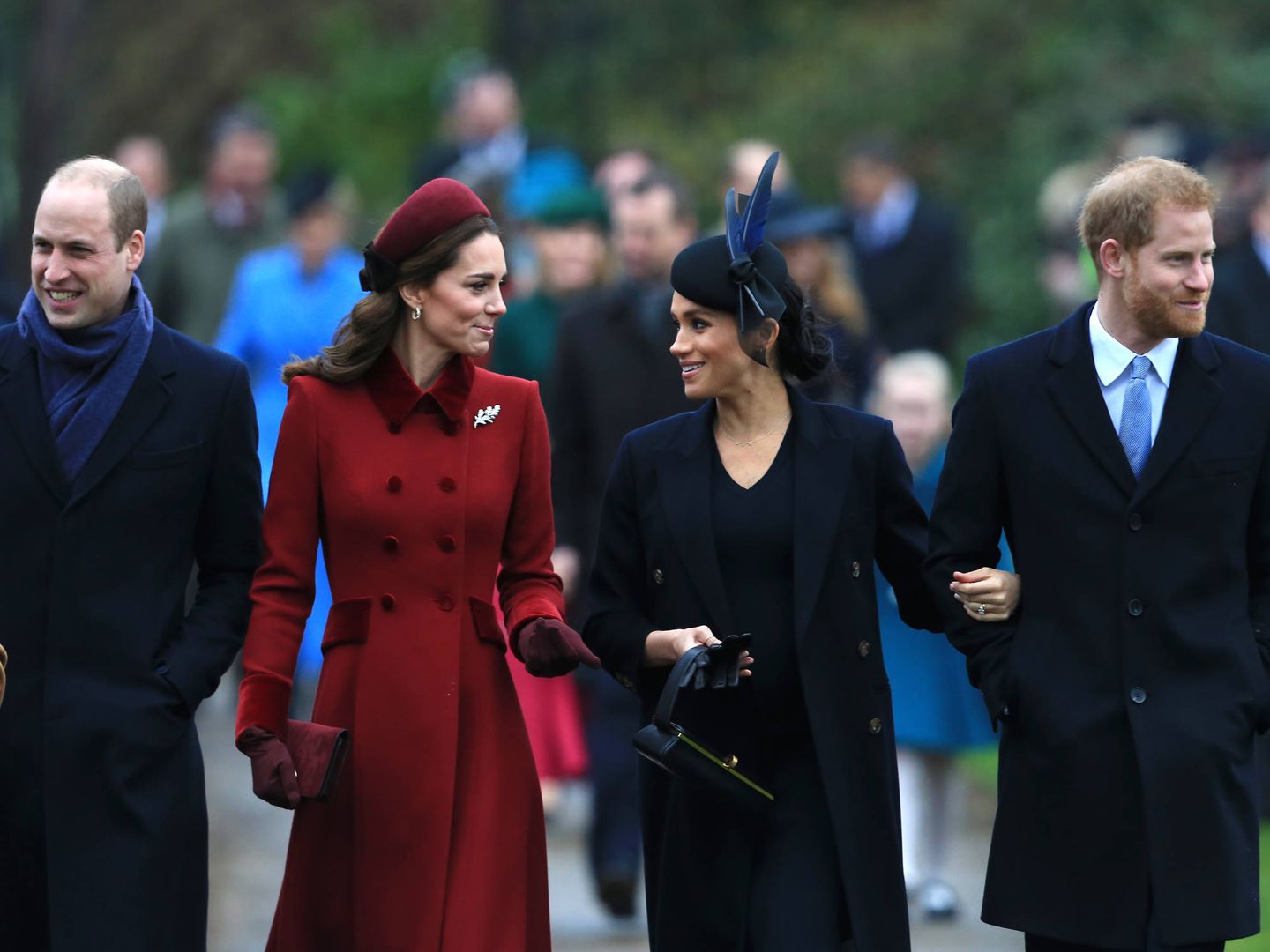Kate Middleton y Meghan Markle tras el oficio religioso de Navidad. (Getty)