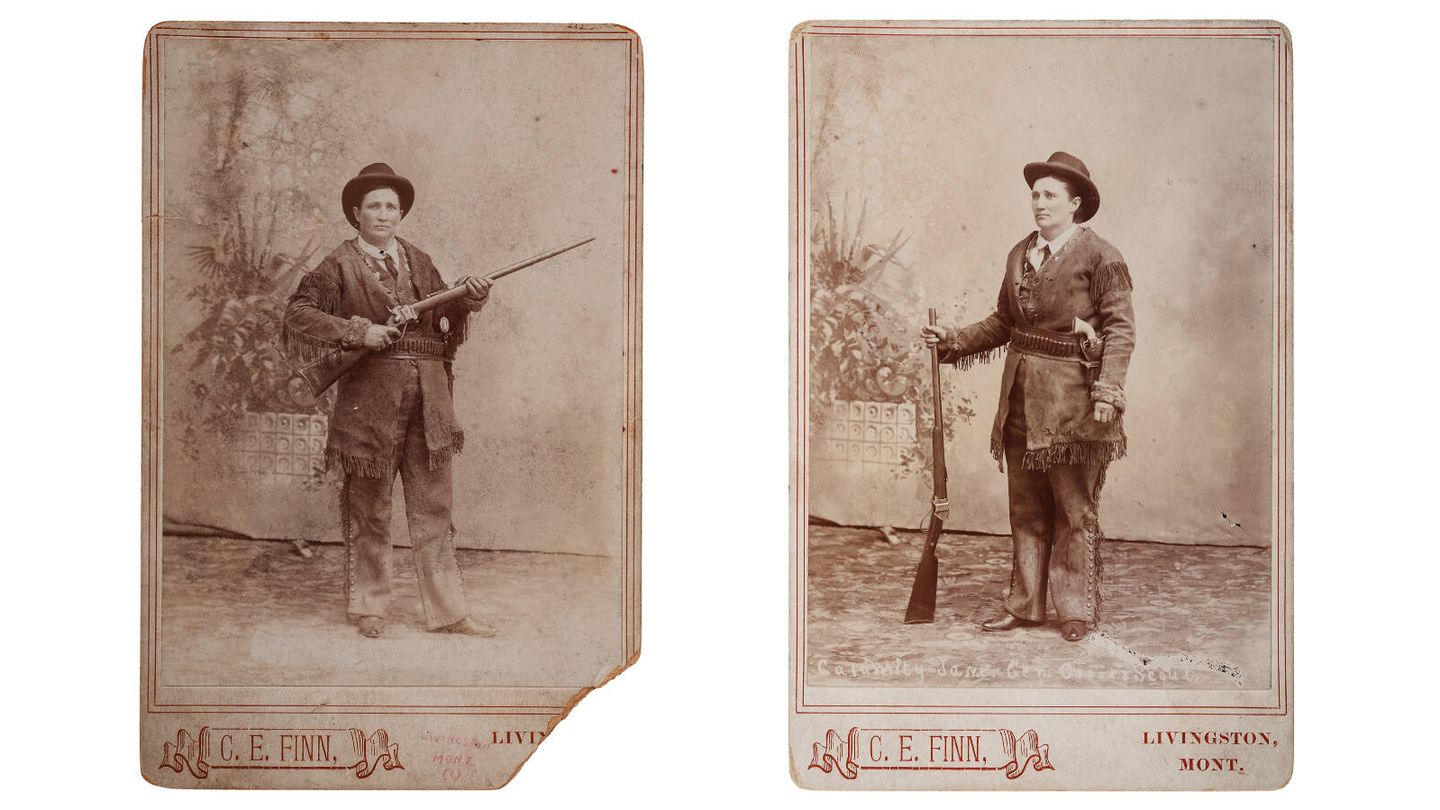 Fotografías de Martha Jane Cannary, mejor conocida como Calamity Jane, ataviada de cowgirl y sosteniendo un rifle Sharps. (Wikimedia)