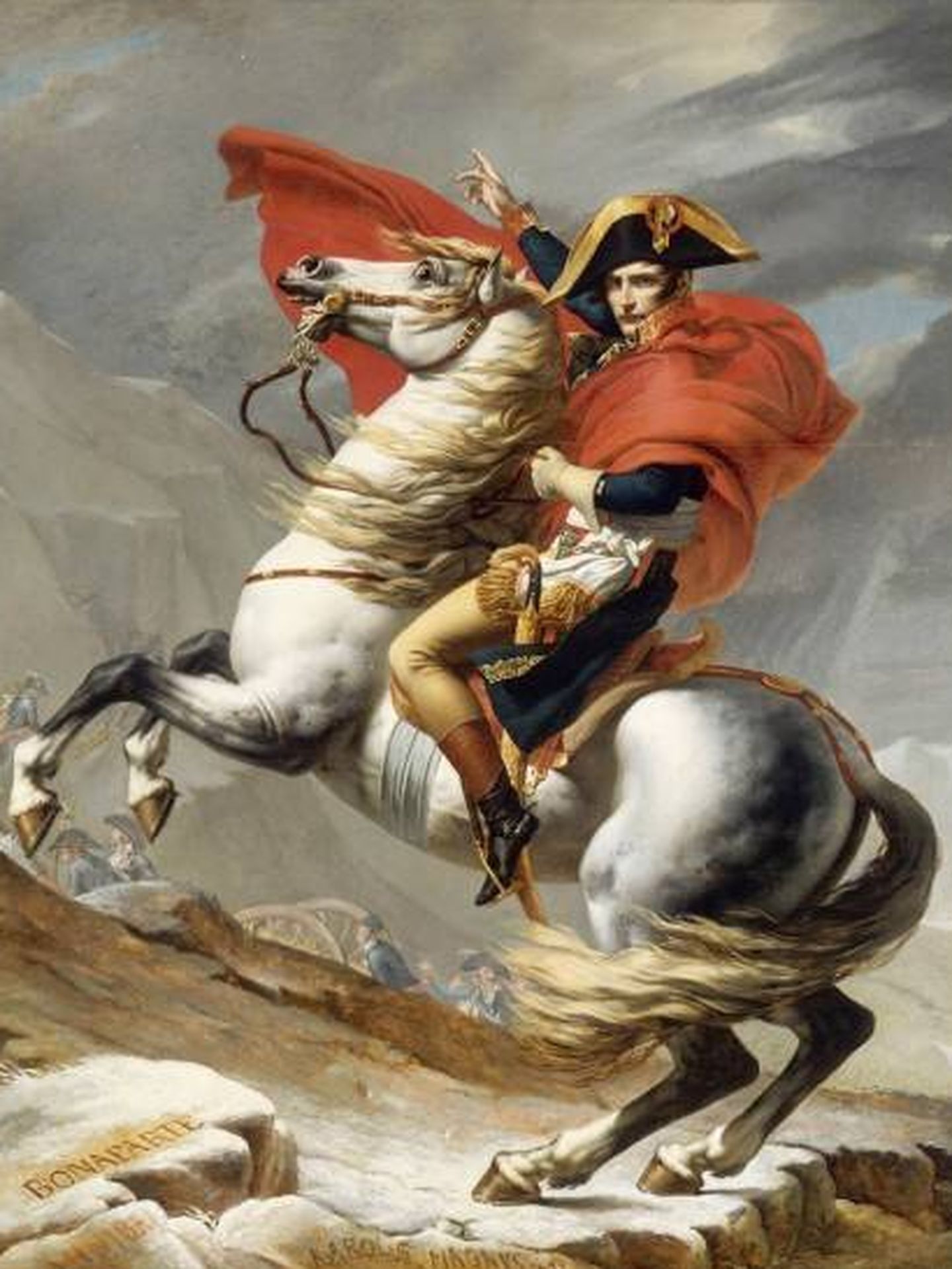Napoleón, por Jacques Louis David. Montaba de manera impulsiva y apresurada y a menudo se caía. 