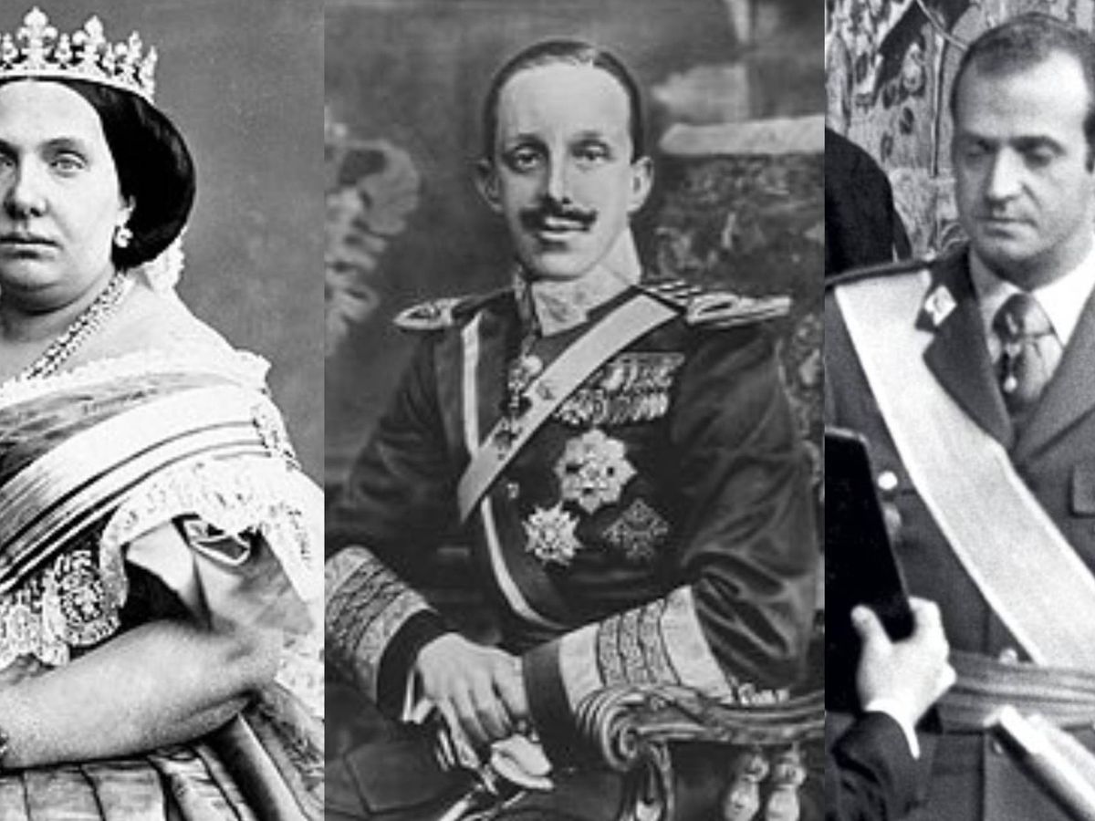 Foto: Isabel II, Alfonso XIII y Juan Carlos I.