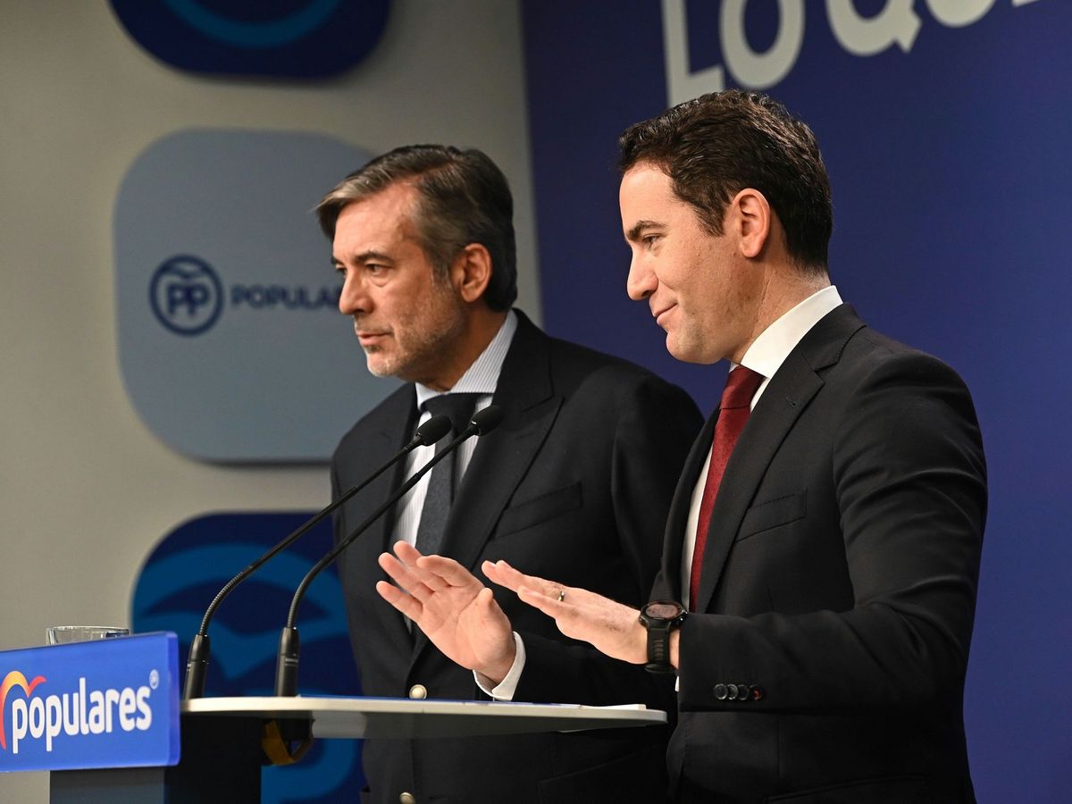 Foto: Rueda de prensa de Teodoro García Egea y Enrique López en la sede del PP. (PP)