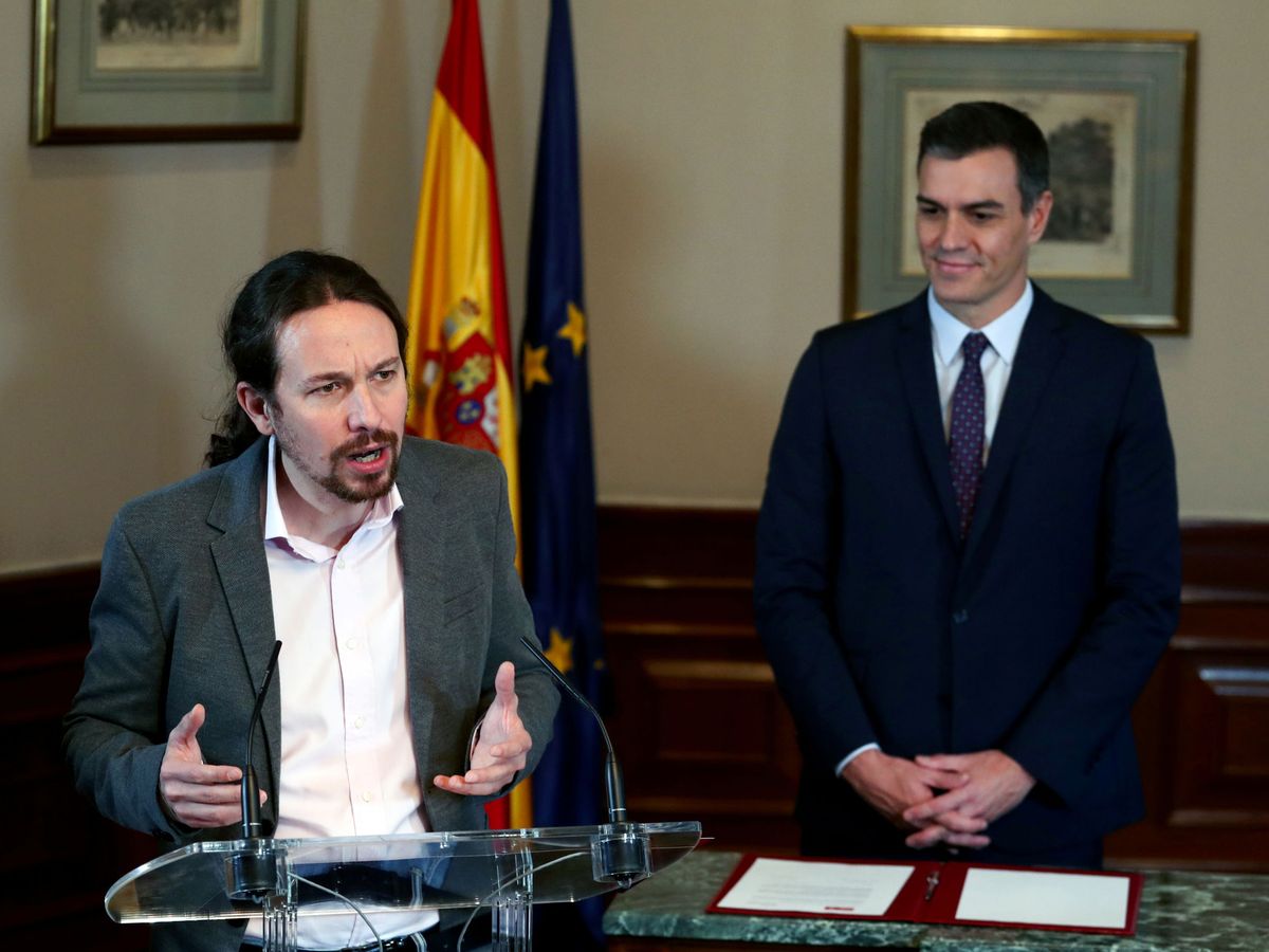 Foto: El líder de Unidas Podemos, Pablo Iglesias, tras la firma del preacuerdo con Pedro Sánchez (Reuters).