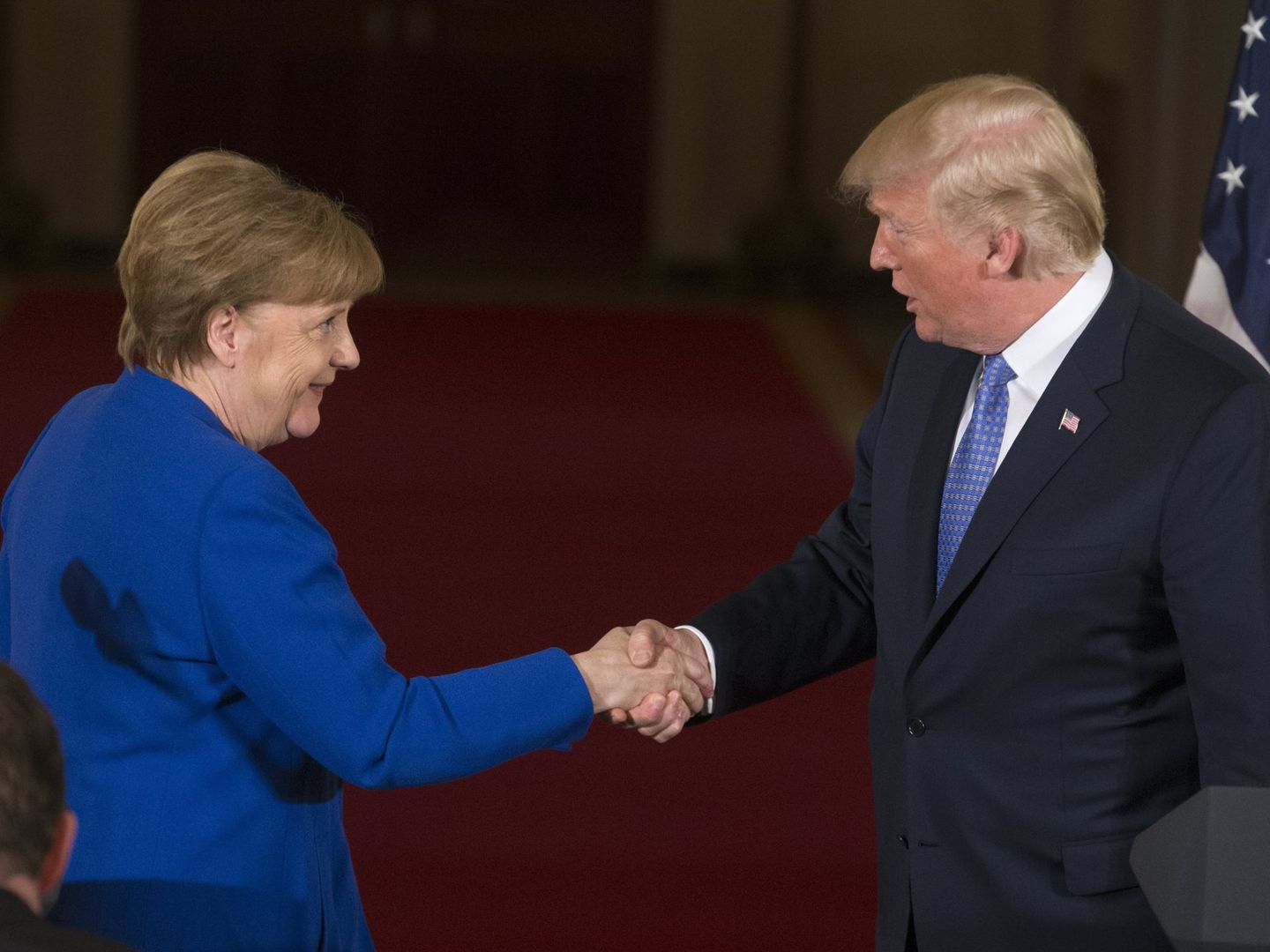 Donald Trump y la canciller Angela Merkel tras su rueda de prensa conjunta en la Casa Blanca. (Reuters)