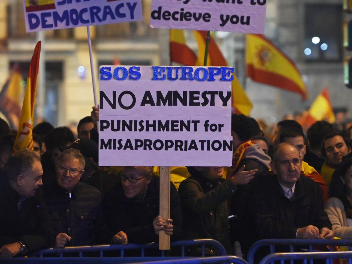 Foto: Protesta convocada por Vox contra la amnistía. (Europa Press/Alberto Ortega)