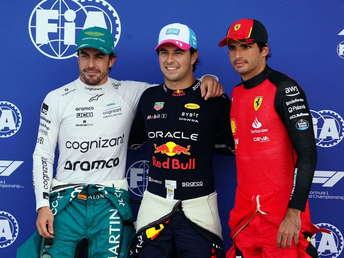 Foto: Resultado de la clasificación en Miami: Sergio Pérez, Alonso y tercero, Carlos Sainz. (John David Mercer-USA TODAY Sports)