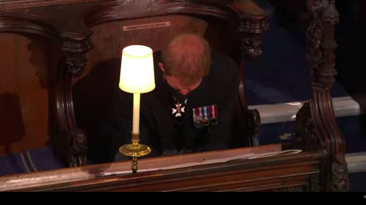 El príncipe Harry, durante el funeral del duque de Edimburgo. (Youtube Casa Real británica)