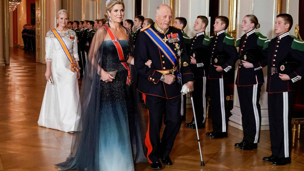 Máxima de Holanda brilla con un vestido capa en la cena junto a Mette-Marit de Noruega