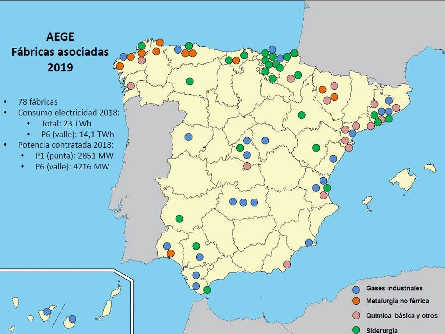 Mapa de la industria electrointensiva, concentrada en Cataluña y Norte de España. (Fuente: Aege)