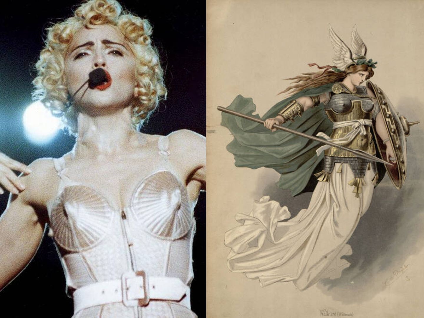 El videoclip de Madonna y una ilustración de una valquiria wagneriana. (Wikicommons)