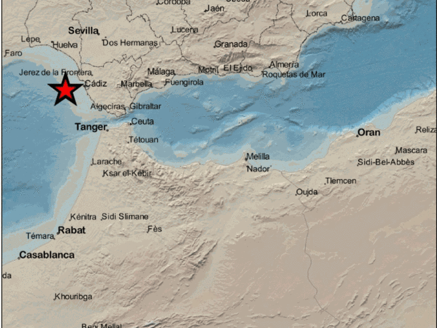 Epicentro del terremoto en las proximidades de Cádiz. (IGN)