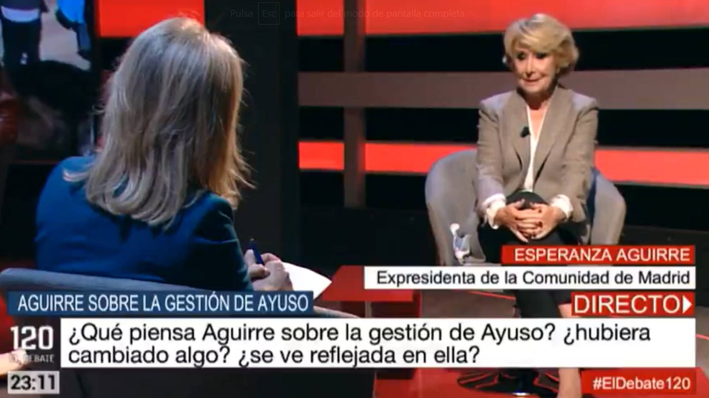 Esperanza Aguirre, en '120 minutos'. (Telemadrid)
