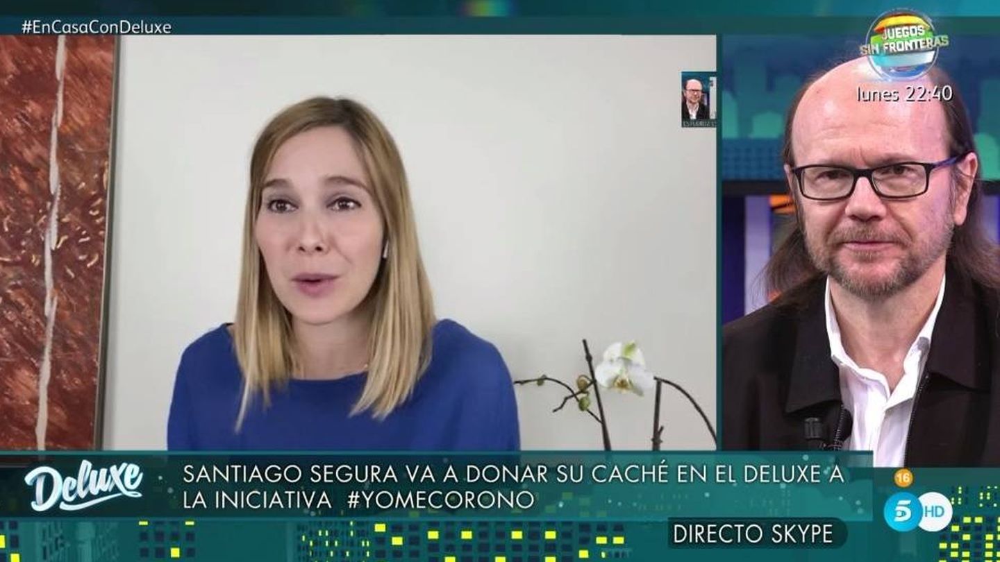 Natalia Sánchez y Santiago Segura promocionan la campaña #yomecorono. ('Sábado Deluxe').