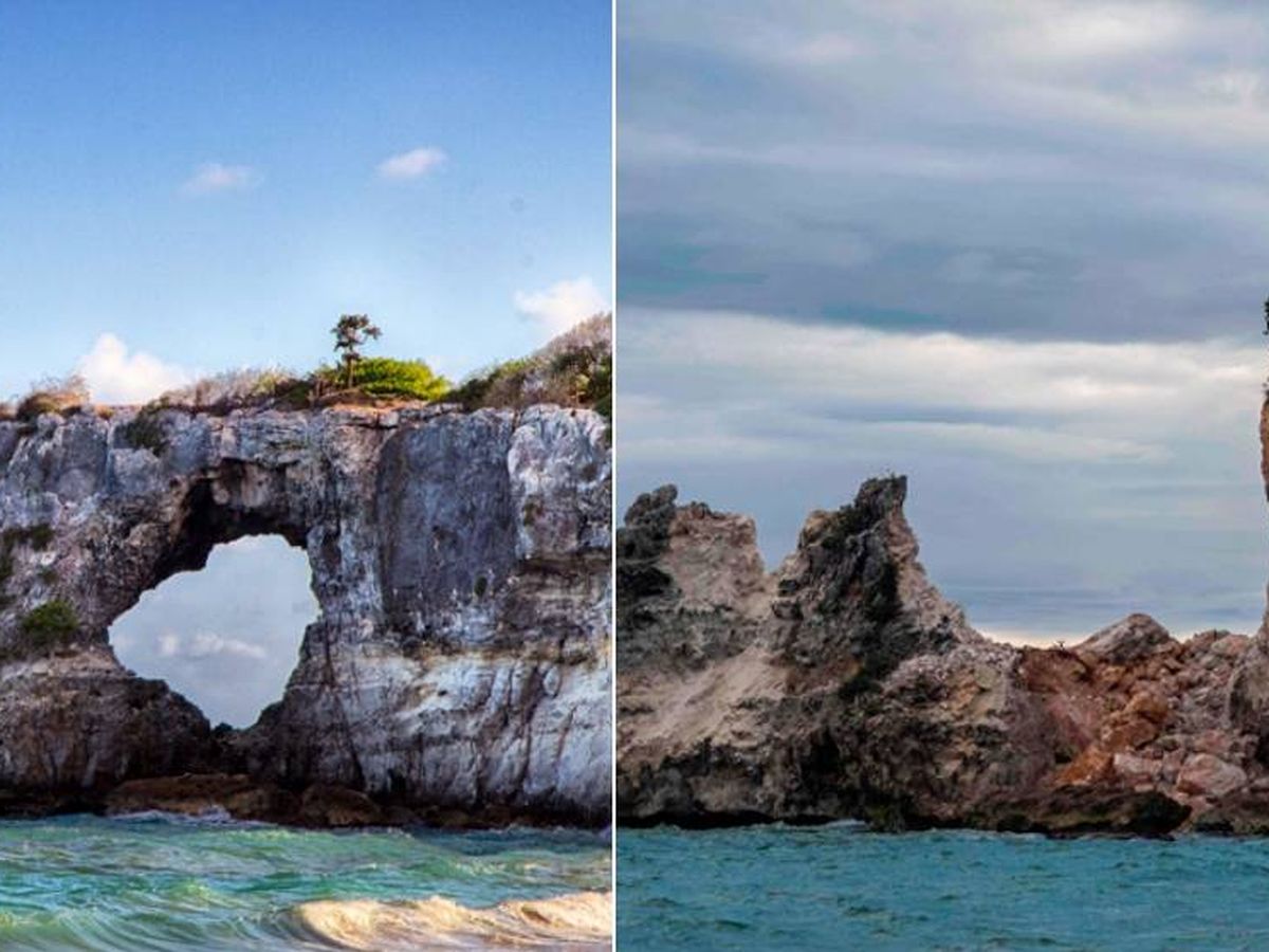 Foto: Punta Ventana, antes y después de los terremotos que han asolado Puerto Rico. (Reuters)