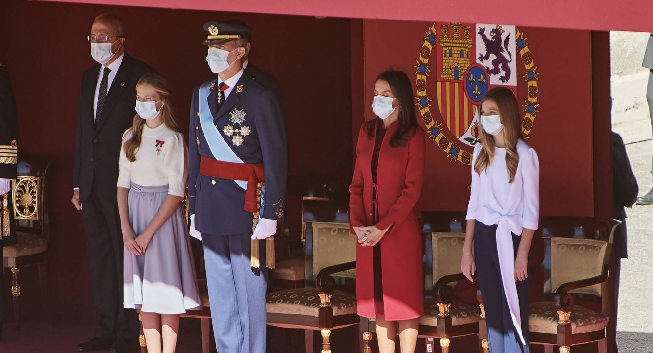 La familia real española durante el 12 de octubre de 2020. (Getty)