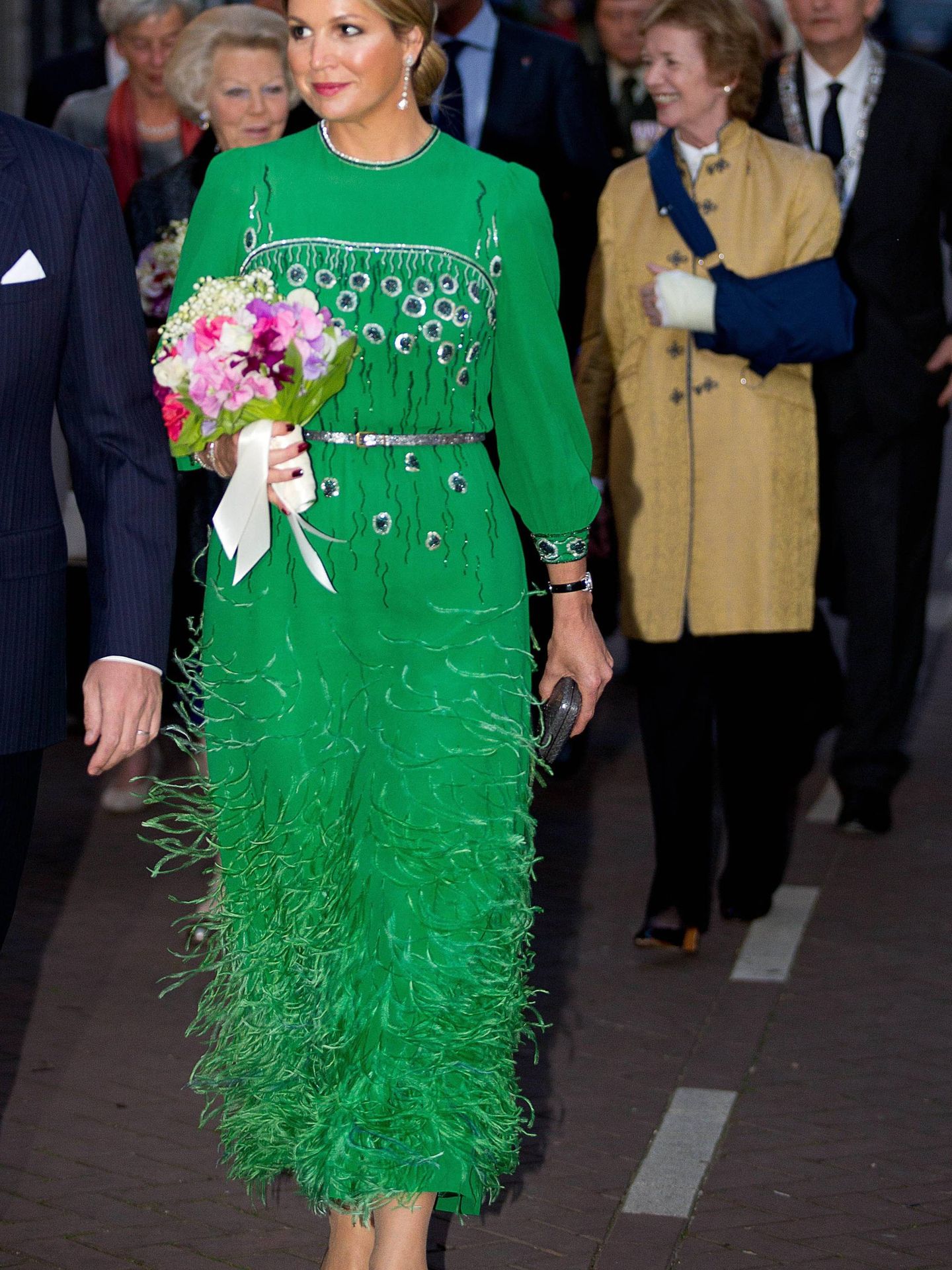 La reina Máxima en el Día de la Liberación de 2014, llevando un vestido de la reina Beatriz. (Cordon Press)