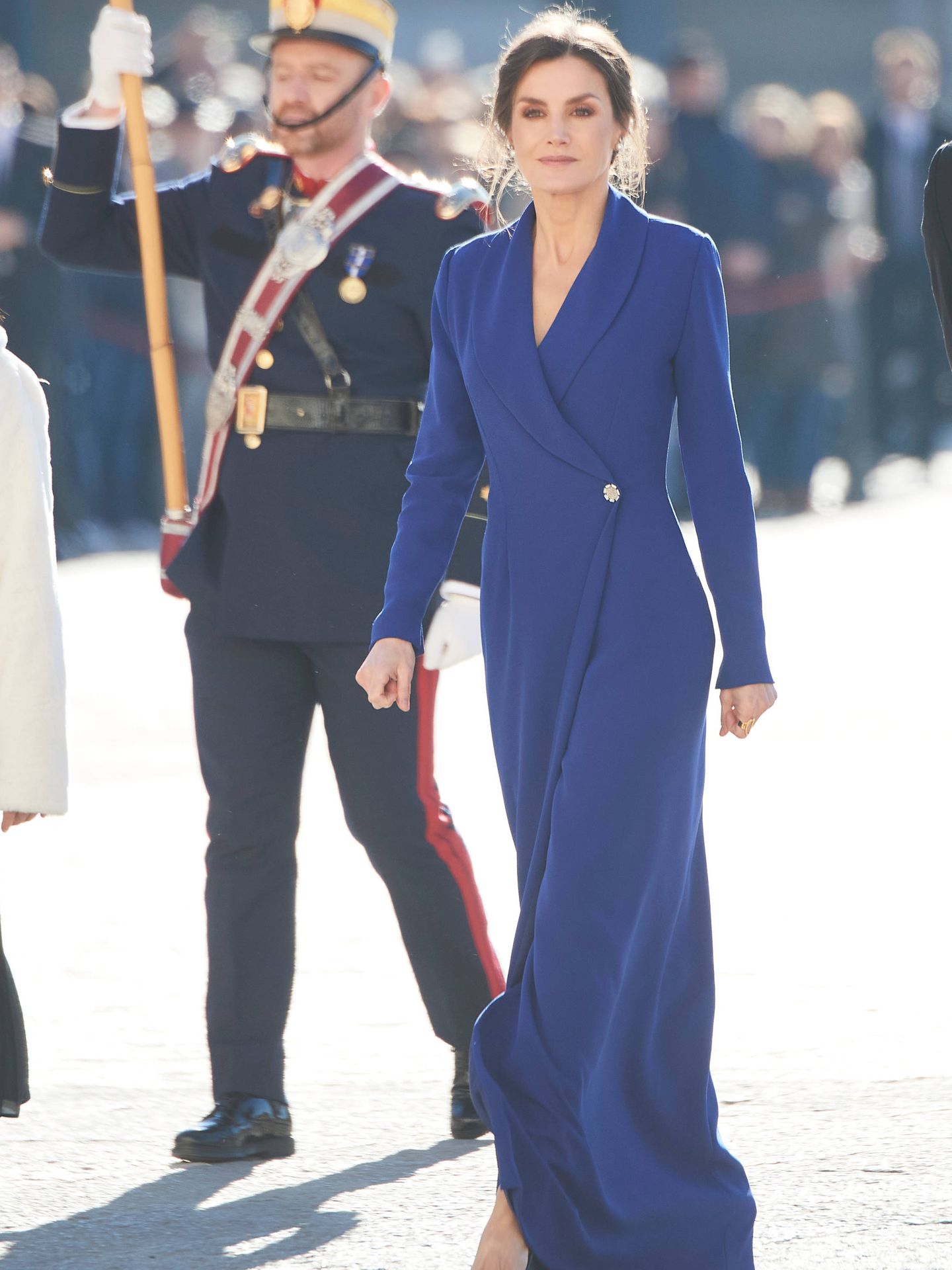 La reina Letizia, en la Pascua Militar, la última vez que lució un Felipe Varela. (Limited Pictures)