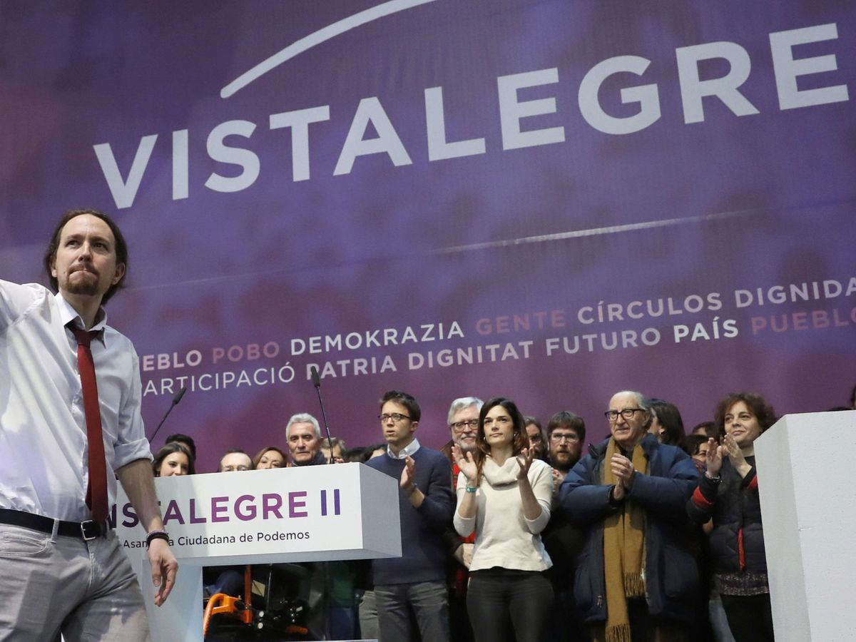 Foto: El líder de Podemos, Pablo Iglesias, durante la segunda jornada de la Asamblea Ciudadana Estatal de Vistalegre II. (EFE)
