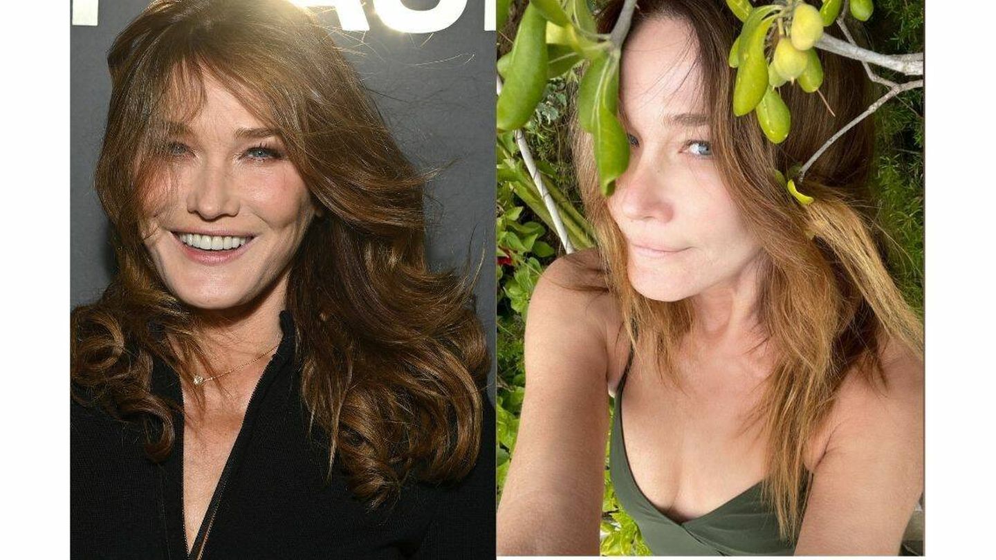 Carla Bruni, antes y después de su cambio de coloración. (Getty / Instagram)