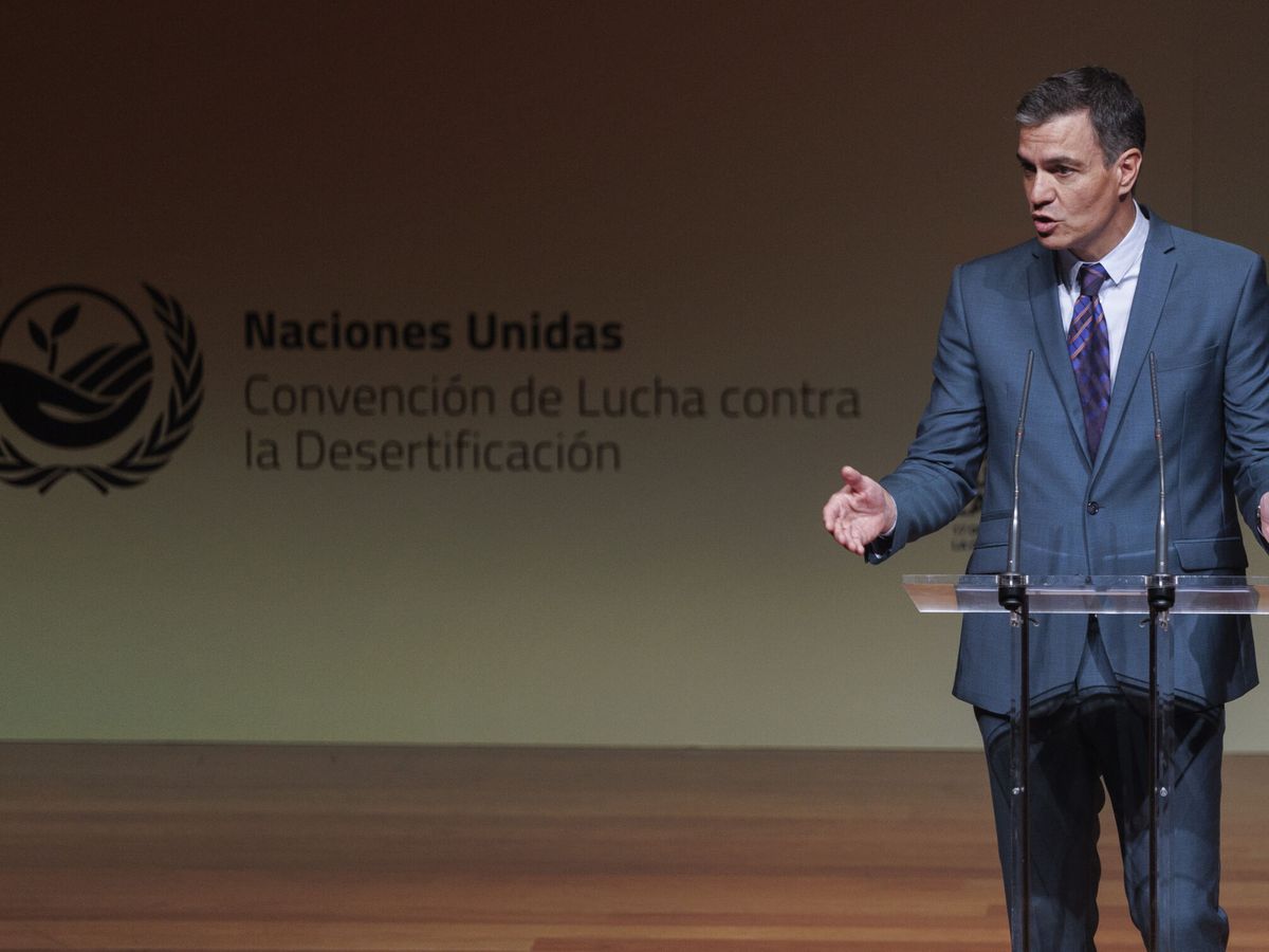 Foto: El presidente del Gobierno, Pedro Sánchez, durante su intervención en la reunión. (EFE/Sergio Pérez)