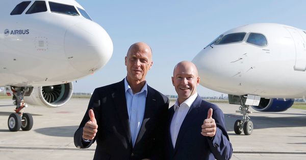 Foto: Alain Bellemare, presidente de Bombardier, con Tom Enders (CEO Airbus). (Reuters)