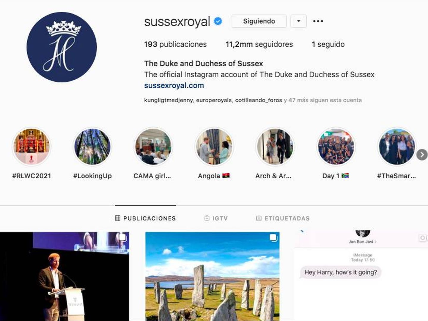 Cuenta oficial de Instagram de los duques de Sussex. (@Sussexroyal)