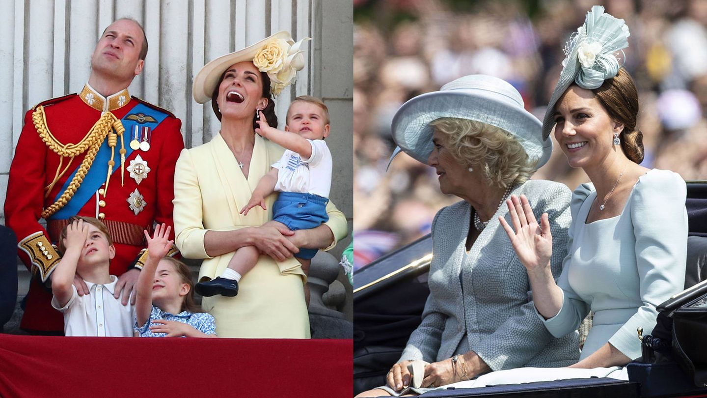 Kate Middleton, en la ceremonia del Trooping the Colour de 2019 y 2018. (Reuters / EFE)