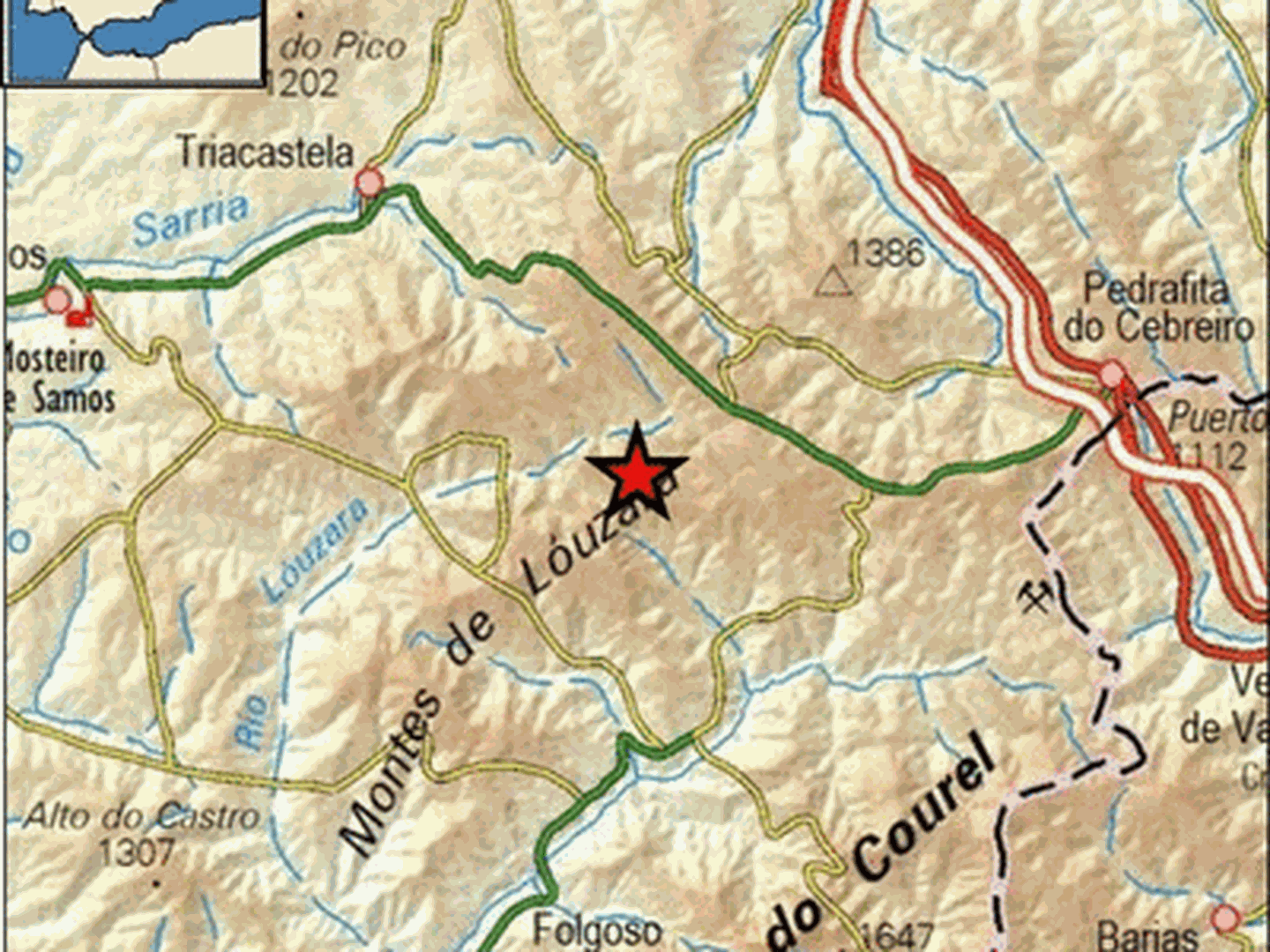 Epicentro del terremoto en las proximidades de Folgoso do Courel. (IGN)