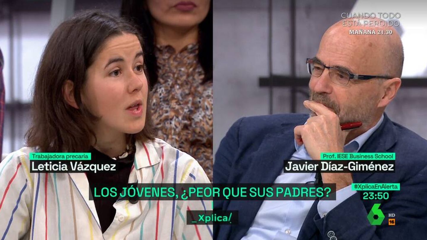 Leticia Vázquez y el economista Javier Díaz-Giménez en 'La Sexta Xplica'. (Atresmedia)