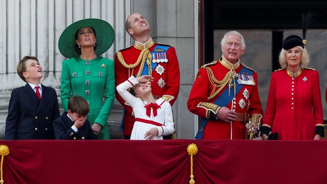 La familia real británica, durante el espectáculo aéreo. (Reuters/Toby Melville)