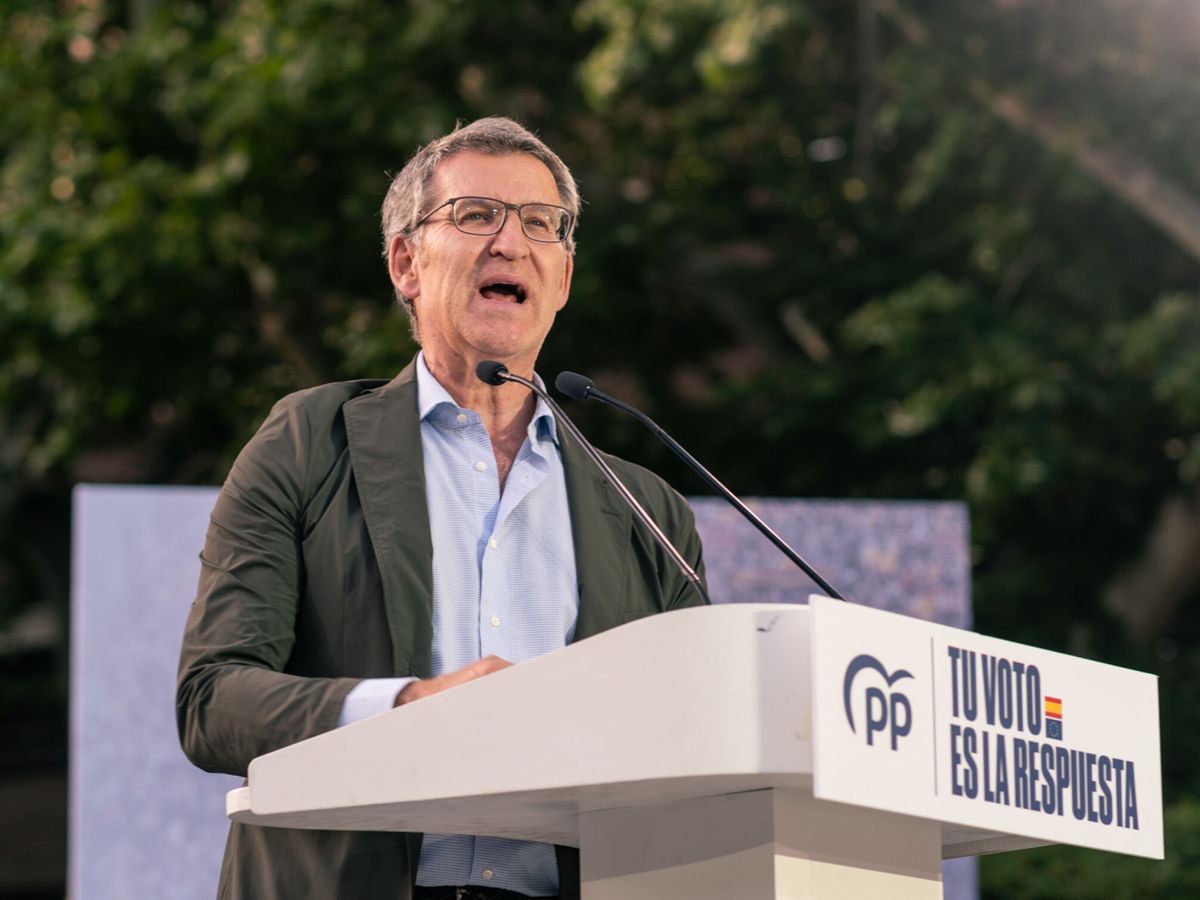 Foto: El presidente del PP, Alberto Núñez Feijóo, durante la campaña electoral para las elecciones europeas. (Europa Press/Juan Moreno)