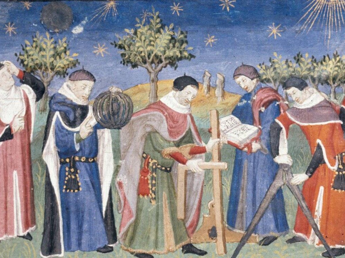 Foto: Eruditos de la Edad Media estudiando el cielo. (Wikimedia)