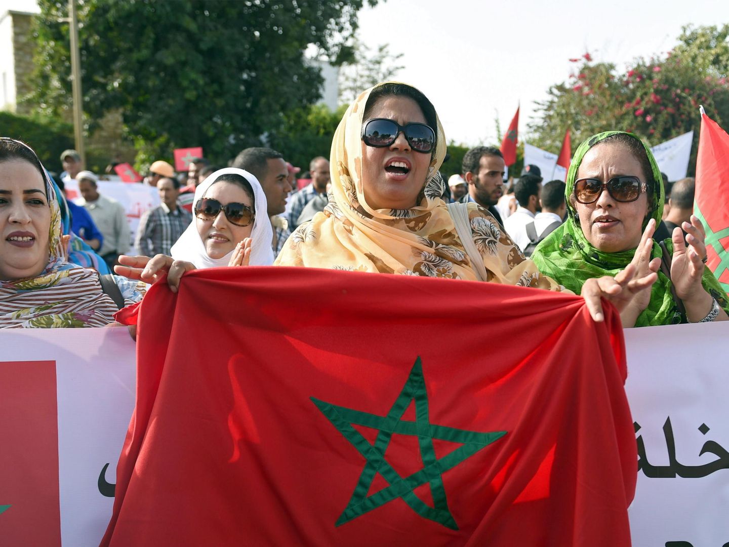 Mujer marroquí en una manifestación. (Reuters)